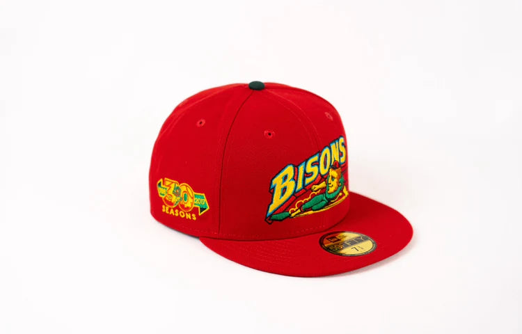 (Final Push) New Era 59Fifty Buffalo Bisons "30 Seasons" Fitted Hat - Scarlet/Gold