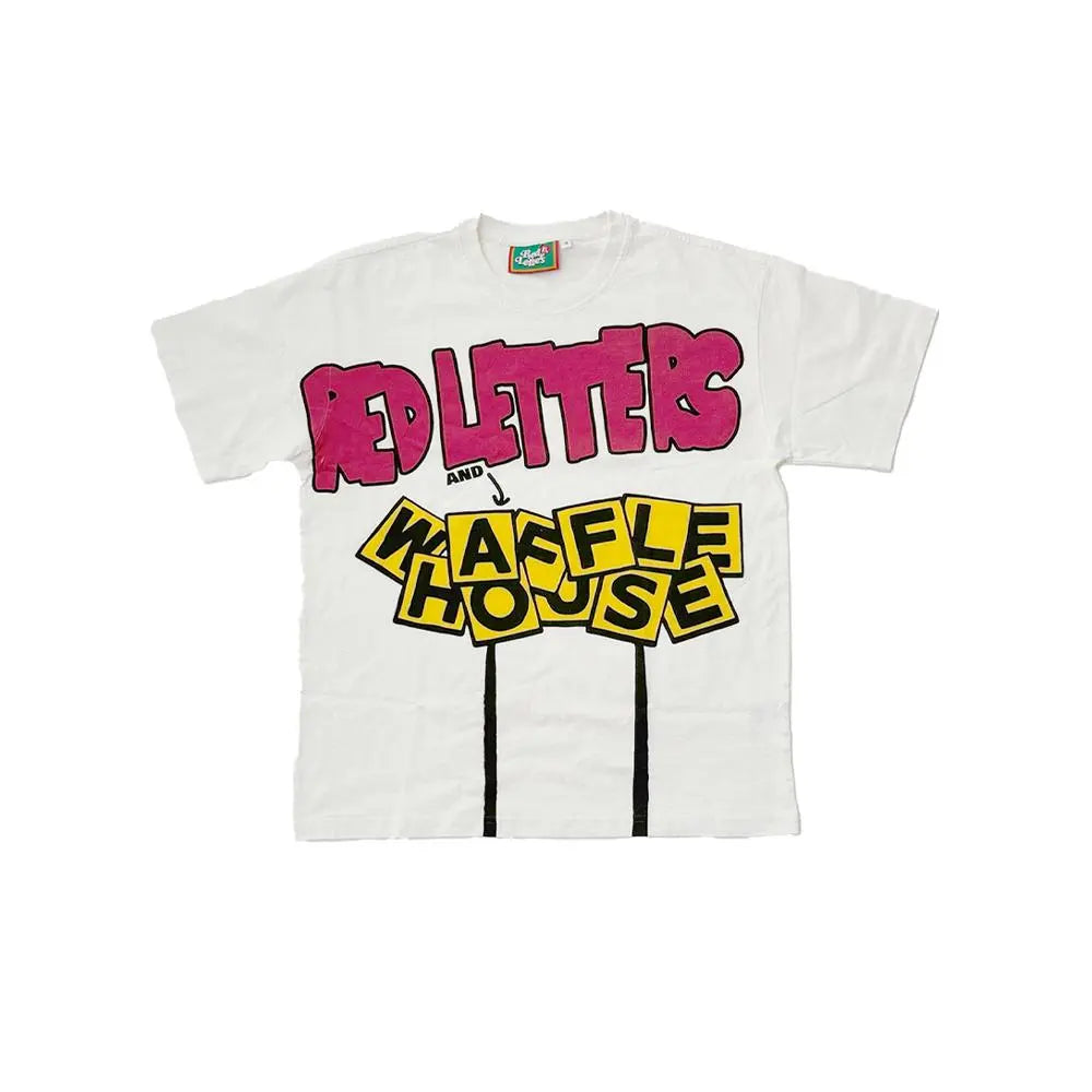 Red Letters Waffle Friends Tee - White