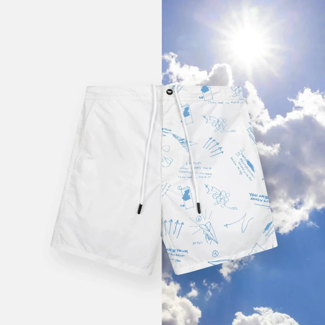 Paper Planes UV Sketch Print Shorts - White/Blue